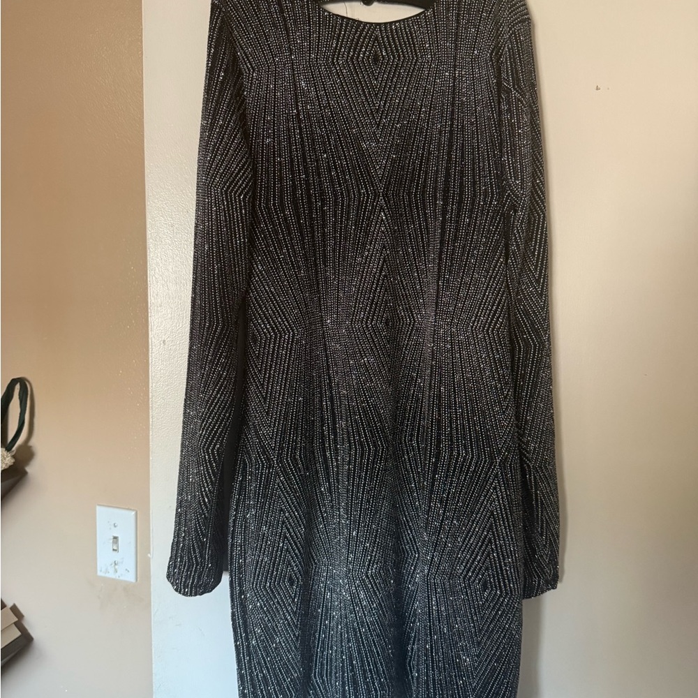 Long Sleeve Black Metallic Knit Dress